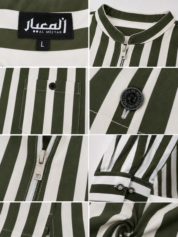 Al Meeyar men’s olive green striped Katoya with zipper collar